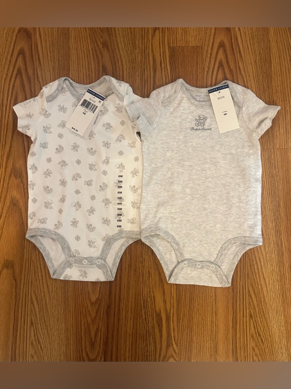 Polo Ralph Lauren Baby’s Polo Bear Gray Short-Sleeve & One-Piece Bodysuit Set,6M